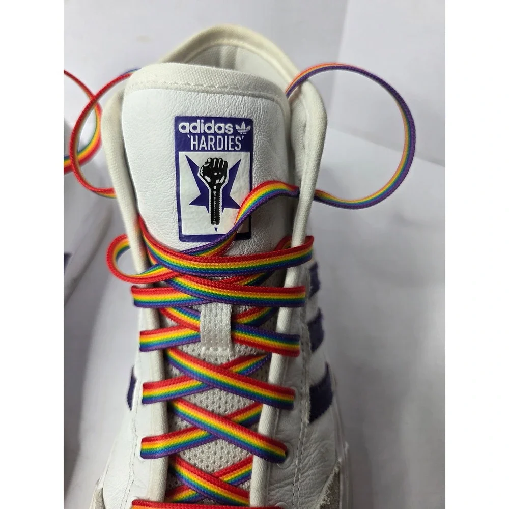 Adidas Matchcourt High RX Hardies White Purple Rainbow Laces F36438‎ Mens 5.5